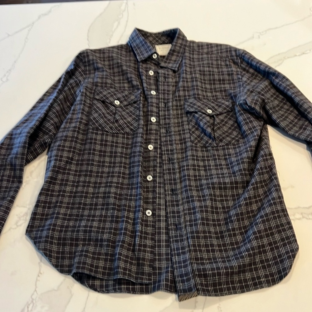 Billy Reid navy plaid, 100% cotton/flannel feel button down